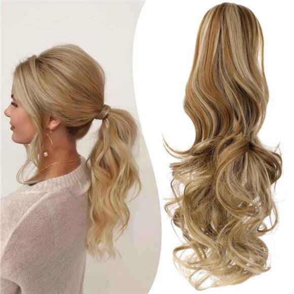 Claw Clip Ponytail Extension for Women Ash Blonde Mix Ginger Brown